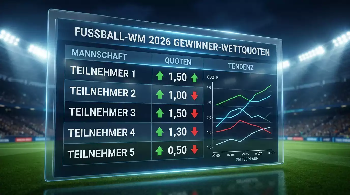 Steigende und fallende Quotenkurven auf einem digitalen Wett-Display vor einer Stadionkulisse