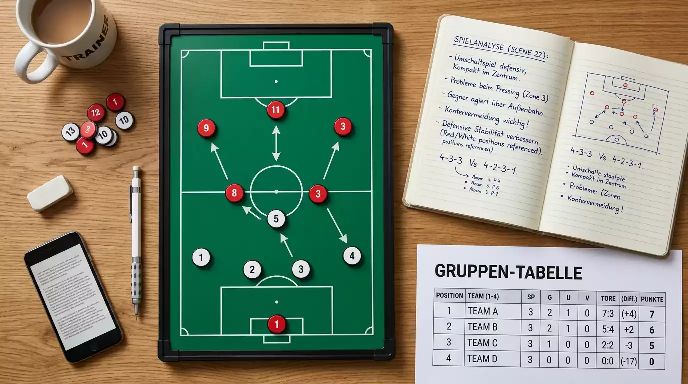 Taktiktafel mit Aufstellung und Spielszenarien zur WM-Gruppe J