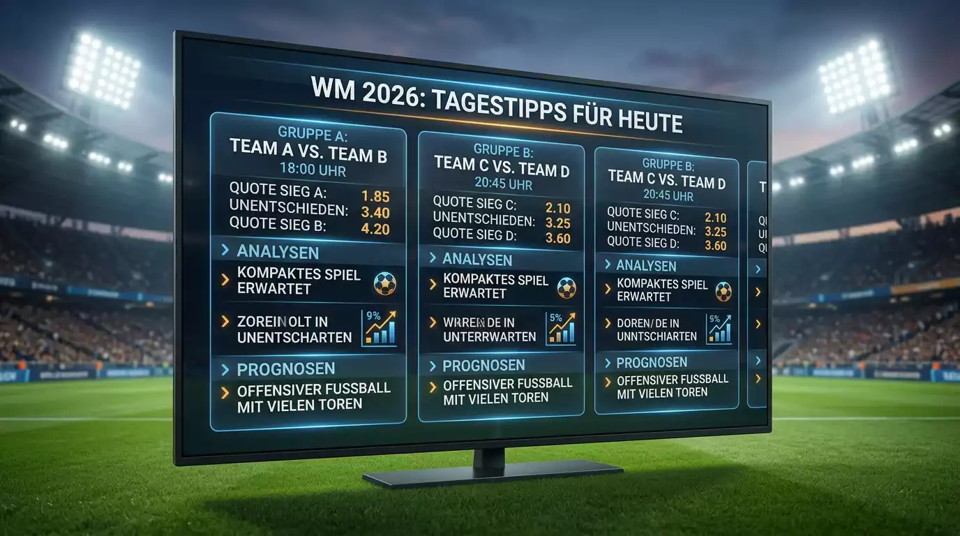 Anzeigetafel mit Quoten und Spielplan in einem WM-Stadion bei Nacht